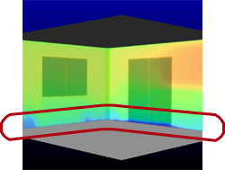 窓際で冷やされた空気が下に流れ、足元がヒンヤリしています。